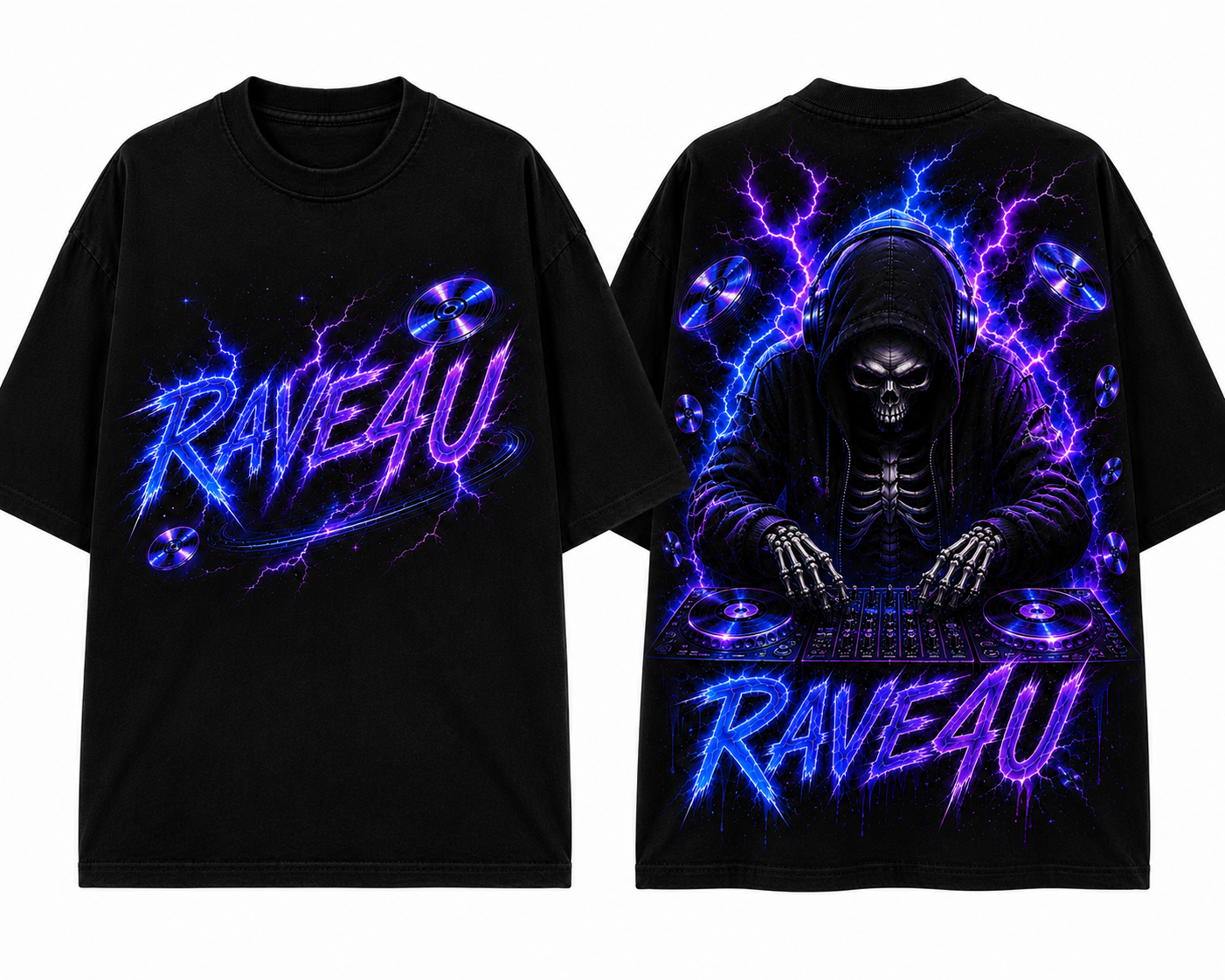 RAVE4U Slicer tee — front and back print