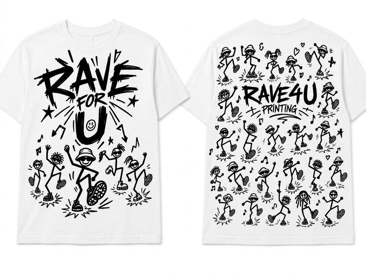 RAVE4U Stomp tee — front and back print